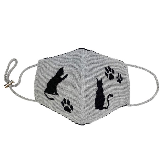 ネコシルエット柄ニットマスク 抗菌 防臭 猫 おしゃれマスク かわいい Yk Store