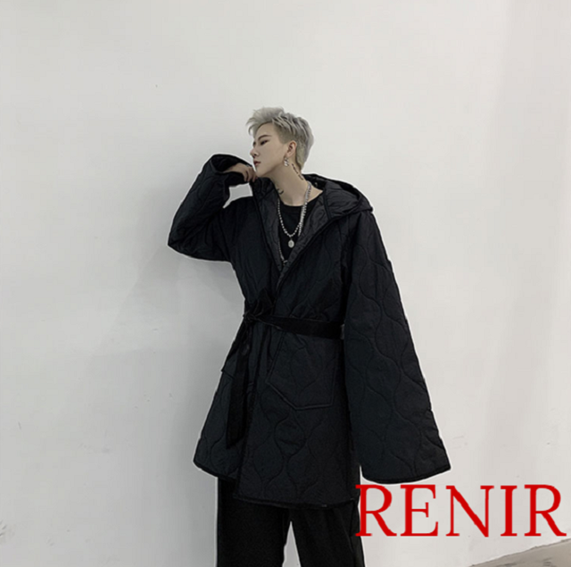 Renir レニール メンズ アウター フード付き コート 黒 ブラック ラップコート Renir レニール メンズファッション レディースファッション