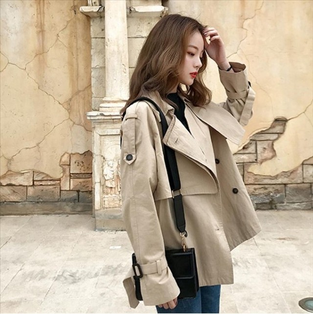 トレンチコート ショート丈 レディース 春 スプリングコート カジュアル ベルト 大人 ゆったり ルーズ Fashionlover