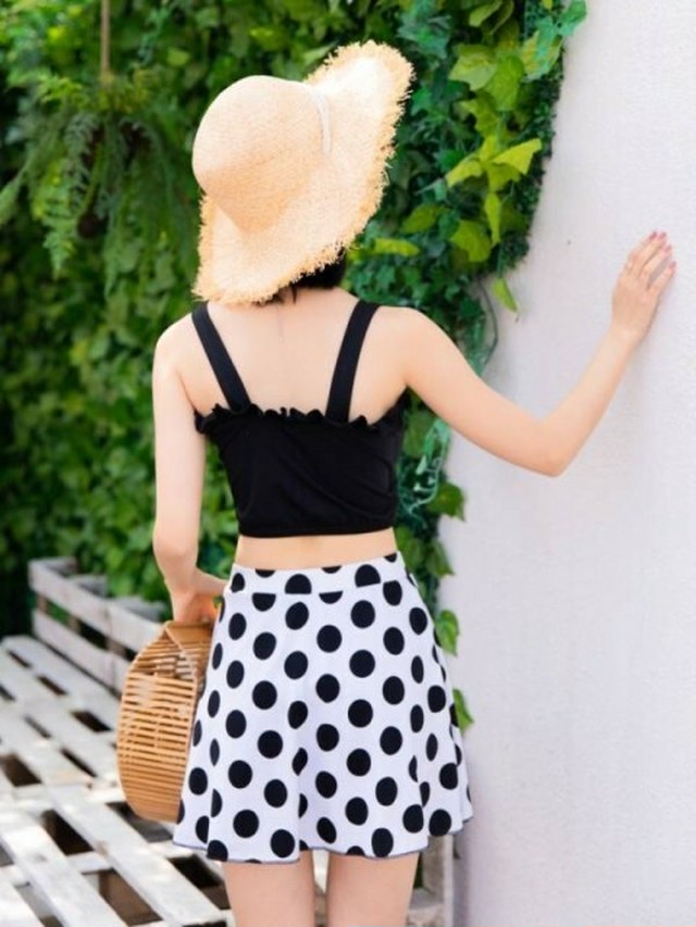 水着 レディース ビキニ スイムウェア ビーチウェア ビスチェ フレアスカート ドット 露出少なめ 大人可愛い レトロ リゾート ビーチ プール 海 夏 Officewalaa オフィスワラア レディースファッション スタイル