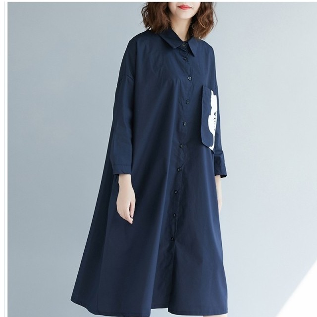 大きい サイズ レディース フォーマル ワンピース ねこ柄 シャツワンピース ロング マキンワンピース ワイドサイズ オーバー 大きいサイ Basecamp49