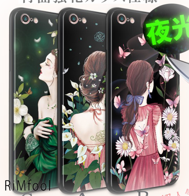 夜光のガラス Phonex Iphone8 Iphone7plus Iphone6 6sケース 全機種対応スマホケース可愛い 花柄 少女柄iphoneケース Rimfool