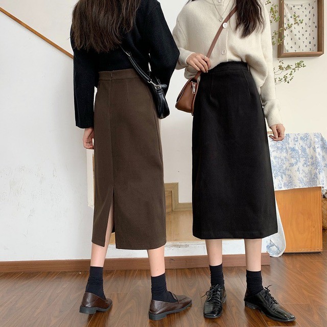 ロングスカート スカート ブラウン ブラック シミラールック シミラールックコーデ 韓国ファッション 韓国 学生ファッション 学生 Nonnonnine