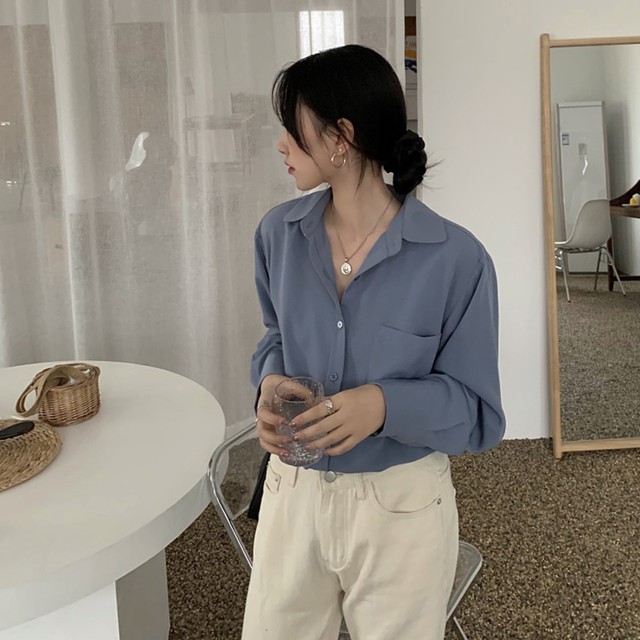 スモーキーカラー シフォンブラウス トップス 長袖シャツ レディース カジュアル 夏 ゆったり オーバーオール デイリー 着回し デート 通勤 レトロ Ptnym30 Shop Suba