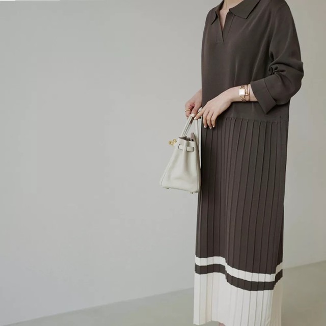 新作 Import 4色 プリーツニットロング ワンピース 秋 ふんわり ゆったり ナチュラル フレア ロングワンピース J Marmie Vintage Select