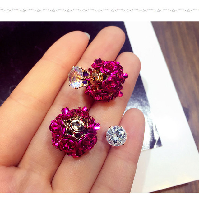 ダイア ピアスレディース バラ の おしゃれ な キャッチ リバーシブル 7色 ａｄｆ