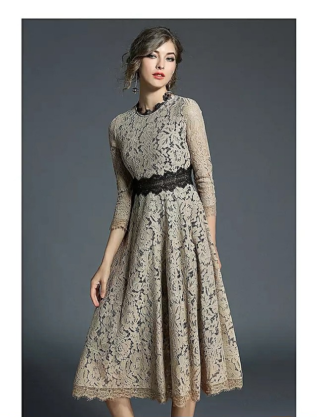 オシャレ 花柄総レース ワンピース パーティードレス ベージュ Mサイズ Tmk Marche