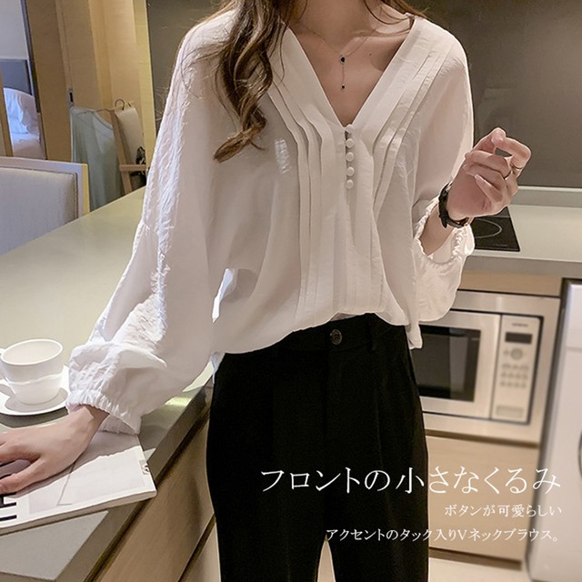 Vネックブラウス レディース ピンタック シャツ パフスリーブ トップス おしゃれ オフィス 即納 素敵な女性のあなたをさらに魅力的で綺麗に B N Theshop レディースファッションを中心にお手頃価格で提供
