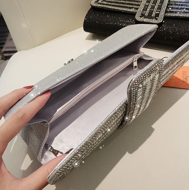 キラキラ スクエア ラインストーン マグネット クラッチバッグ ハンドバッグ おしゃれ 結婚式 お呼ばれ パーティー ブラック フォーマル クラッチ B008 Hollys Design