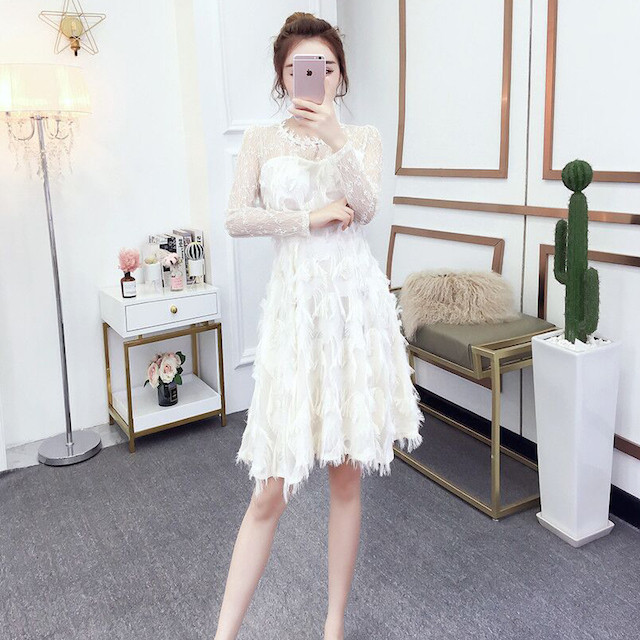 21新入荷 長袖 ラウンドネック オーガンザステッチ レース パーティードレス ドレス Feonnaaherbals Com