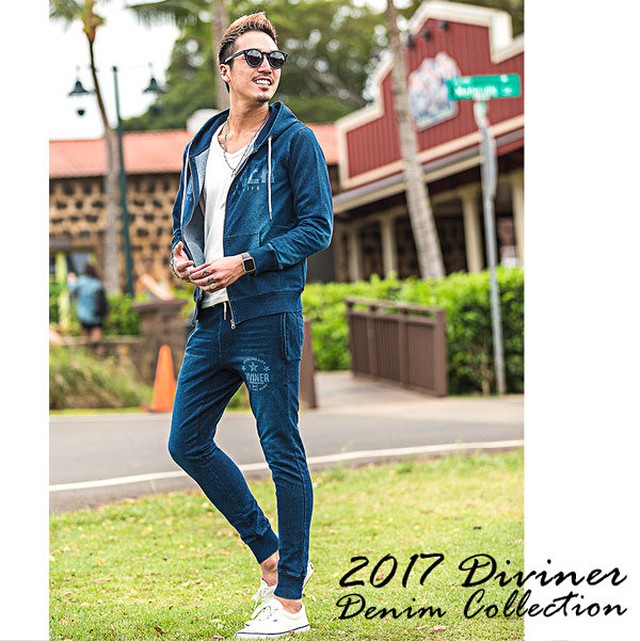 17春夏新作 Diviner インディゴ裏毛ジョガーパンツ メンズ トップス 春夏 スウェットデニム Naya84