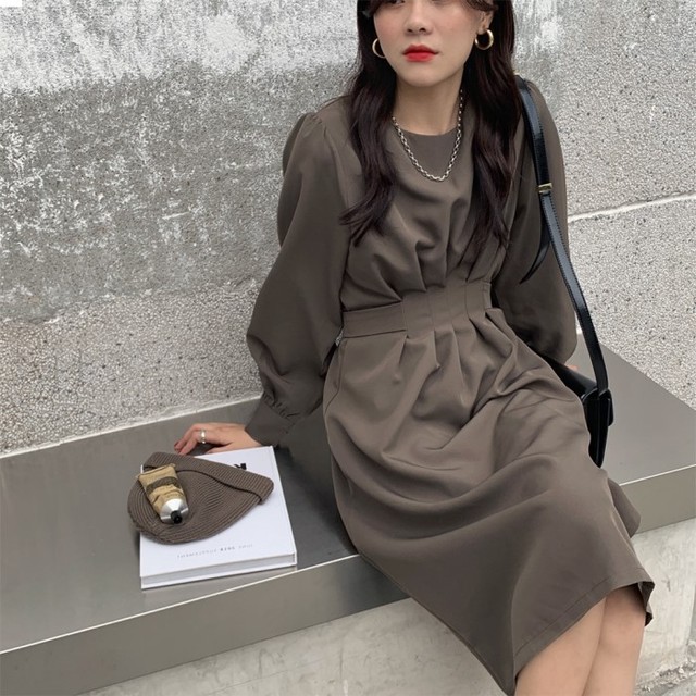 ワンピース 秋冬 韓国 ファッション 秋服 レディース ミモレ丈 フレアワンピース グレイッシュカラー お呼ばれ フォーマール オフィス カジュアル ワンピ 大人可愛い シンプル ゆったり ワンピース Vestito