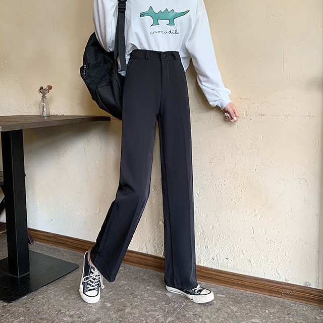 送料無料 ドレープハイウエストスリムストレートカジュアルスーツソルトパンツ女性新しいルーズワイドレッグパンツトレンド ハイウェスト ワイドパンツ ワンピ Frilll