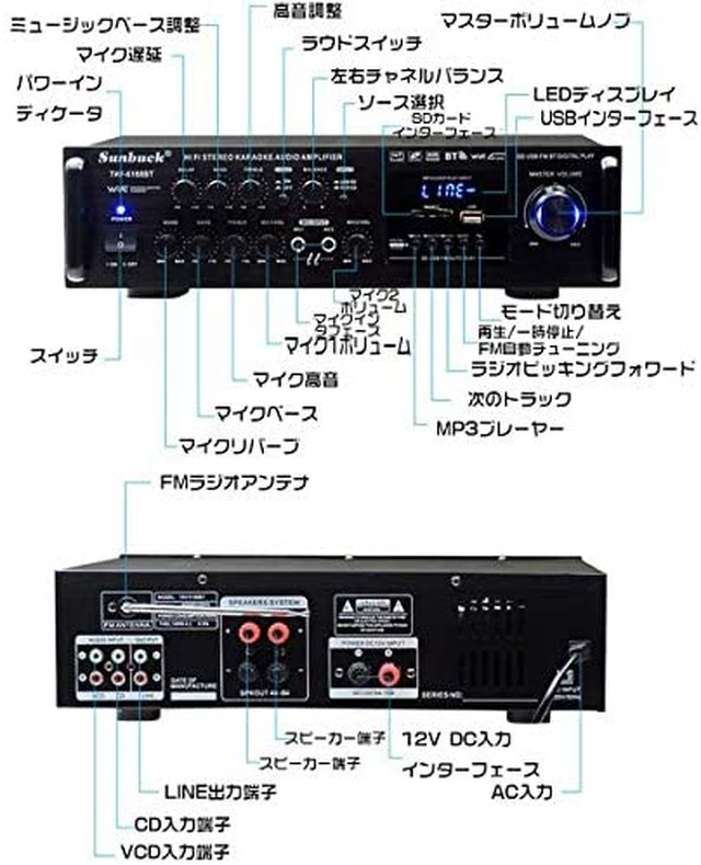 Jpcs Yiteng Bluetoothオーディオサウンドアンプ Fmカラオケアンプrcサポート2マイク Tav 61bt 00w 高音質 車載 家庭用カーアンプ パーティー用 新年会 忘年会 結婚式 リモン付き A Az Japan Classic Store