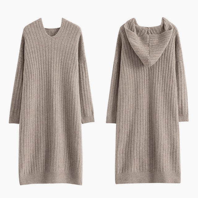 フード付き ニットワンピース レディース ゆったり ロングワンピース 長袖 カジュアル 無地 シンプル 大人 デザイン 黒 体型カバー ワンピ ワンピース Infini Arc En Ciel