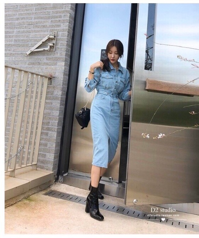 Op6 送料無料 Sexy バックシャン フロントスリット デニムワンピース 長袖ワンピース 半袖ワンピース ウエストマーク ワンピース 春服 春ワンピ デート 女子会 記念日 イベント フェス 膝下ワンピース 膝下ワンピ ロングワンピース ロングワンピ ミドル丈ワンピース