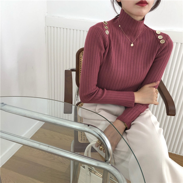 ショルダーボタンハイネックニットセーター【shoulder button high neck knit sweater】