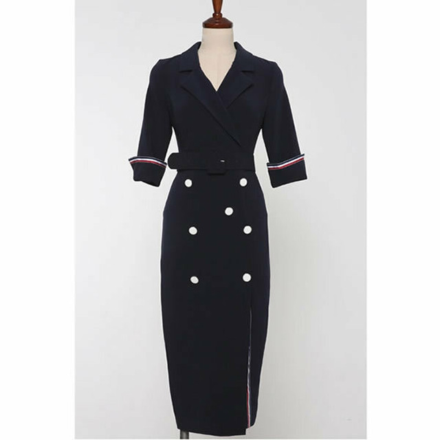 Wボタン トリコロールリボン スリット タイト ミディ ワンピース Signal 日本未入荷勢揃い 全品送料無料です