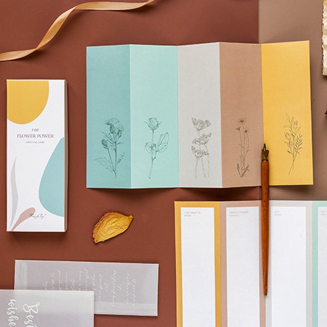 T030a 甜茶 Flower Powerシリーズ 箱入り ミニレタセット 透ける封筒 便箋 Cherish365 Zakka