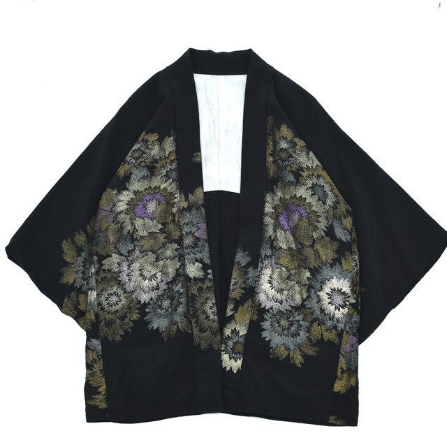 Flower embbossed japanese harf coat 黒羽織