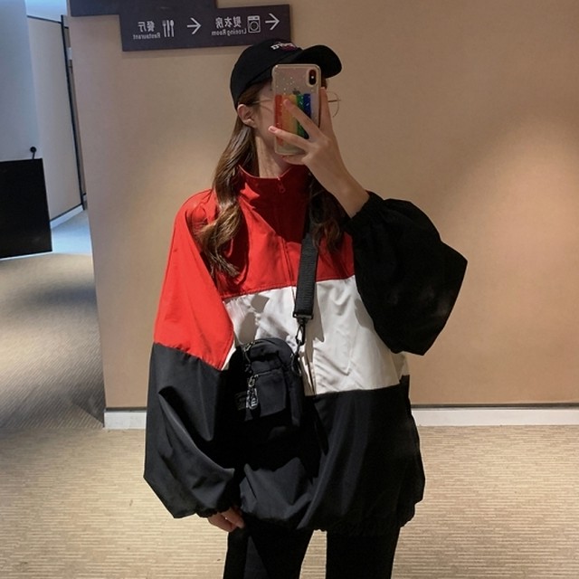 スタジャン ジャケット レディース アウター ウィンドブレーカー トリコロールカラー オーバーシルエット 大きいサイズ 韓国 秋冬新作 秋冬 秋色 秋服 秋冬sale ゆったり スタジャン ジャケット Leaflower 001 リーフラワー レディースファッション専門店