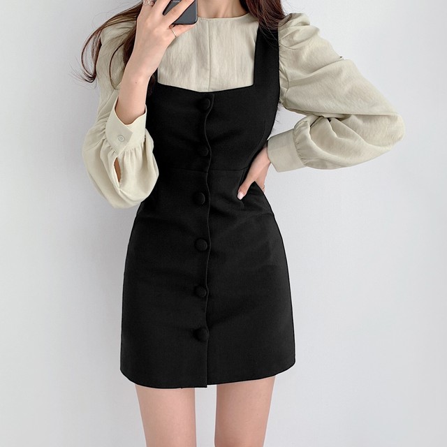 ワンピース ミニワンピ ノースリーブ ブラック グレー 黒 春 夏 春夏 ショート丈 ワンピ タイト タイトワンピース レディース ジャンパースカート ミニワンピース K O0004 Mi Rutina ミ ルティナ 10代 代 30代 40代 向けの韓国風 レディースファッション 通販