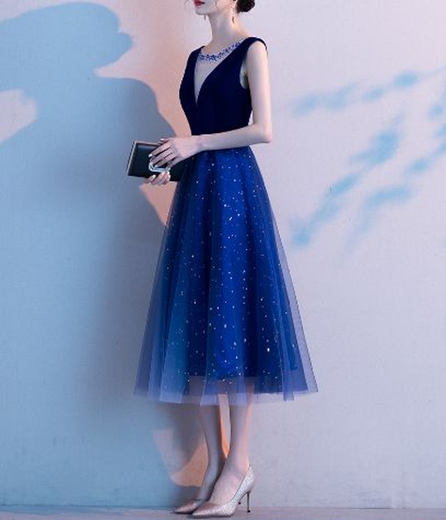 ワンピース レディース パーティドレス 代 韓国 結婚式 10代 30代 赤 青 ミモレ丈 膝丈 膝下丈 ノースリーブ ラウンドネック およばれ 春 夏 上品 大人 おしゃれ 二次会 演奏会 Dress Plaatje