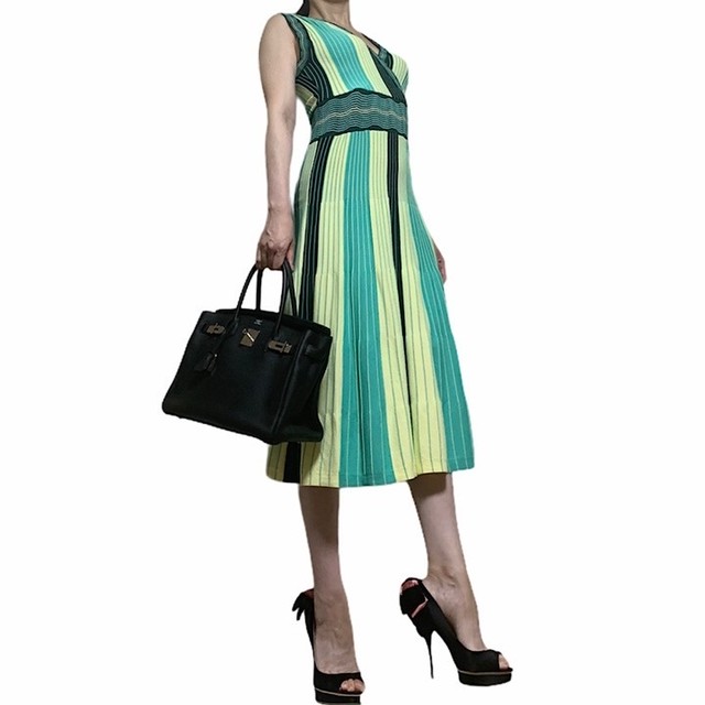 9800 サマーニットグラデーションワンピース 緑系 Mistyselect