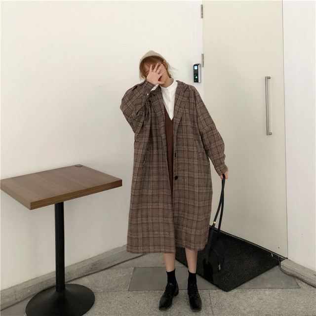 〈カフェシリーズ〉ビッグシルエットチェックコート【big silhouette check coat】