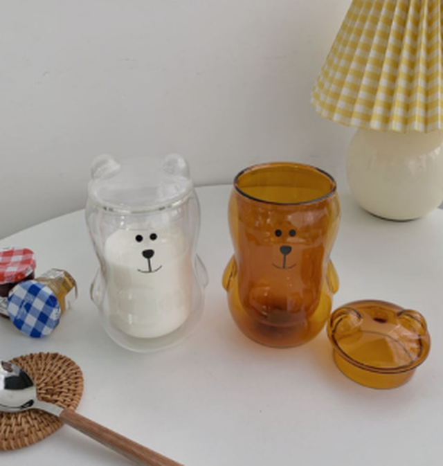 韓国カフェグッズ 可愛いクマさんの２重耐熱グラス Maumpom