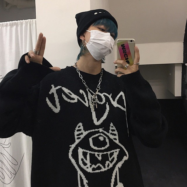 チビモンスターデザイン 可愛いニット ｈｉｐｈｏｐ系 ストリート系 原宿系 スウェット 長袖 ダンス Dance Seen