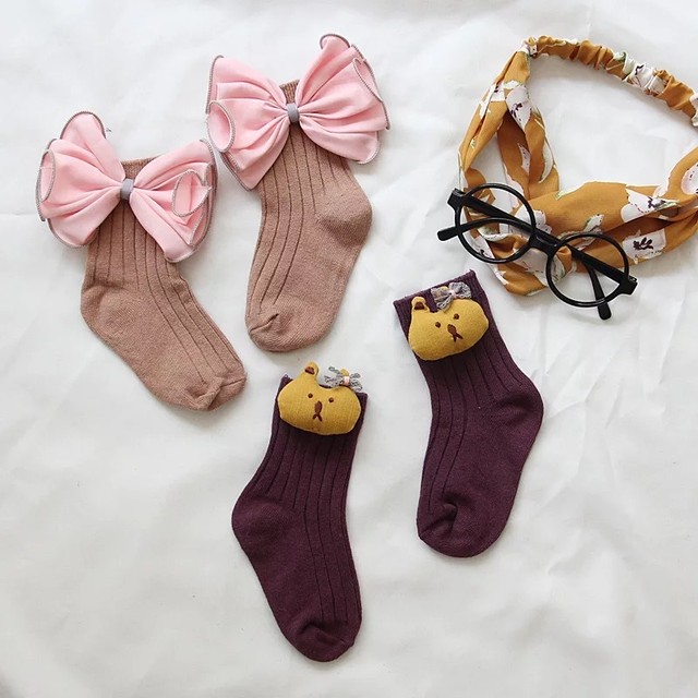 2個セット プレゼントにも 子ども用ソックス 靴下 キッズ 子供用 ガールズ クマさん ピンクリボン Hikari Socks インポート靴下 専門店です