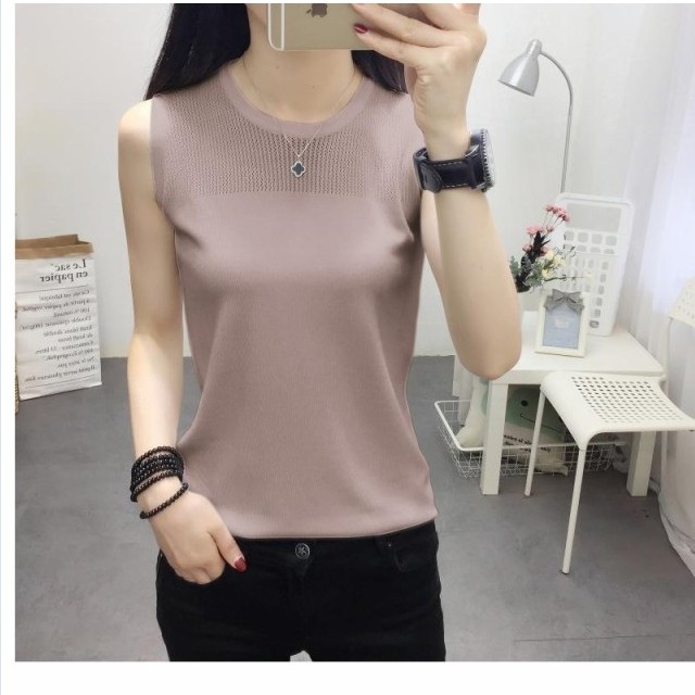 夏服 レディース ノースリーブニットトップス 薄手ニットセーター ニットソー タンクトップ スリーブレストップス レディース 韓国 オル Basecamp49