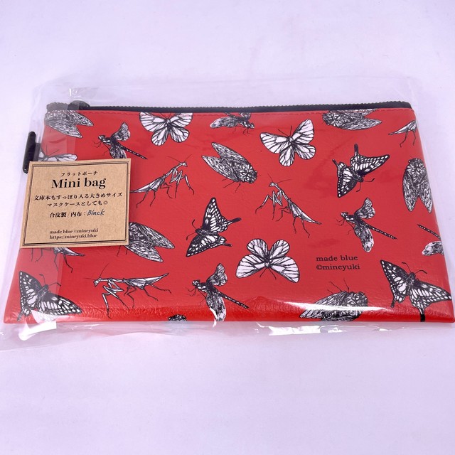 【made blue/峰雪mineyuki】フラットポーチ / Mini bag「Red chic insects」