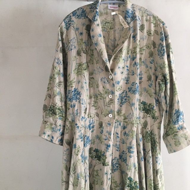 Sa Rah 1dayフレアワンピース 七分袖 ブルーグリーンフラワー 歩音 あるね