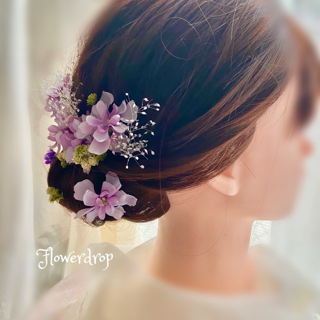 卒業式 成人式や結婚式のヘアアレンジに デルフィニウムのヘッドドレス お花雑貨の店 Flowerdrop