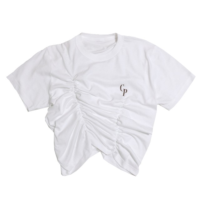 【Cat & Parfum】Shirring Asymmetry Logo Tee