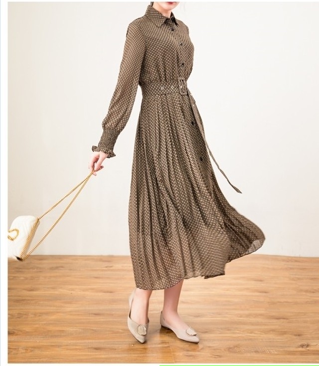 シャツワンピース ロング丈 長袖 ワンピース 長袖 きれいめ 秋冬春 モード系 モダン 個性的 原宿系 シャツワンピース マキシ丈 袖フリル Basecamp49