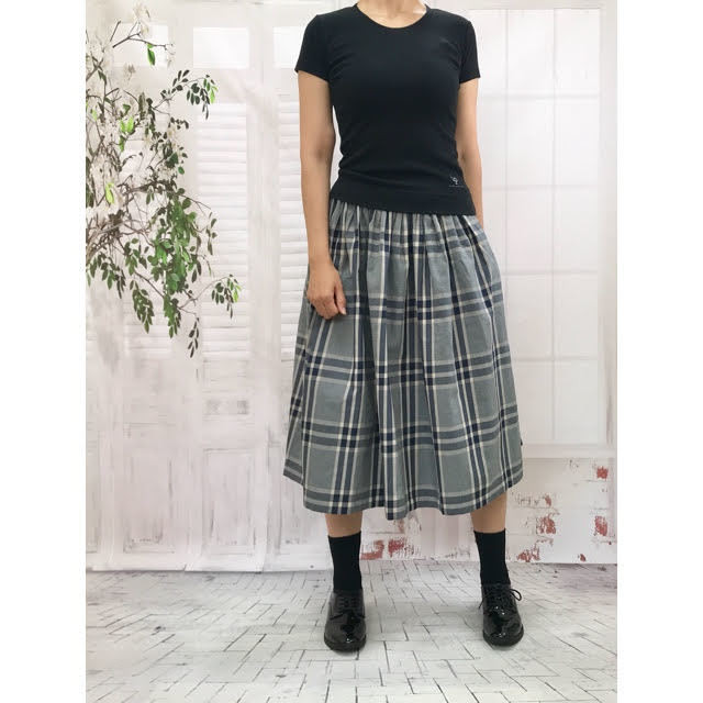 ラスト1点限定 ナチュラル 播州織グレーチェック スカート971 Souq An ラスト1点限定 ナチュラル 播州織グレーチェック スカート971 Souq An