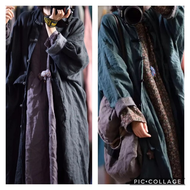 F47 F48 新品 送料無料 レディース 秋 長袖 麻 リネン コート ナチュラル ロングカーディガン ロングコート アジアン ゆったり 緑 グリーン 黒色 ブラック Hihaho Company リネン コットン素材のゆったりとしたレディースウェアのお店