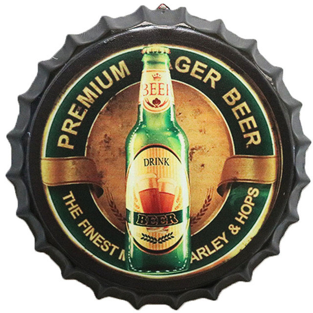 送料無料 ボトルキャップ型 メタルサイン ブリキ 看板 プレート Premium Beer 瓶ビール 人気 おしゃれ インテリア ディスプレイ 輸入雑貨 Hachinohe Base 1518
