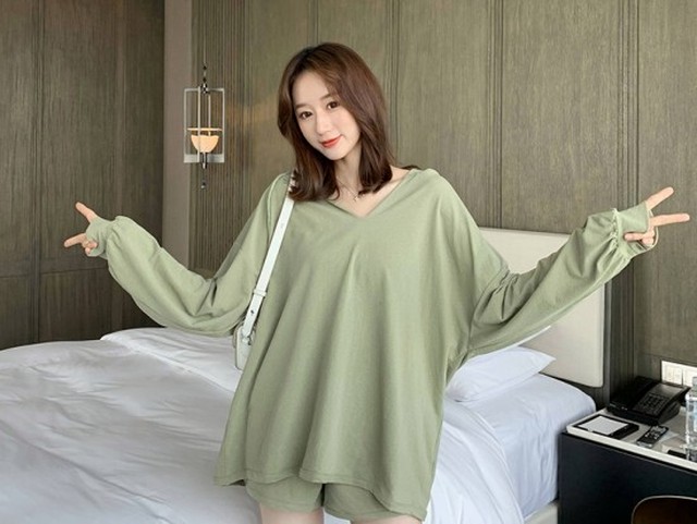 リラックスウェア セットアップ 長袖 春夏 カジュアルスタイル ゆったり ルームウェア レディース ショートパンツ 大きめサイズ 韓国 K01 Shopmall To You