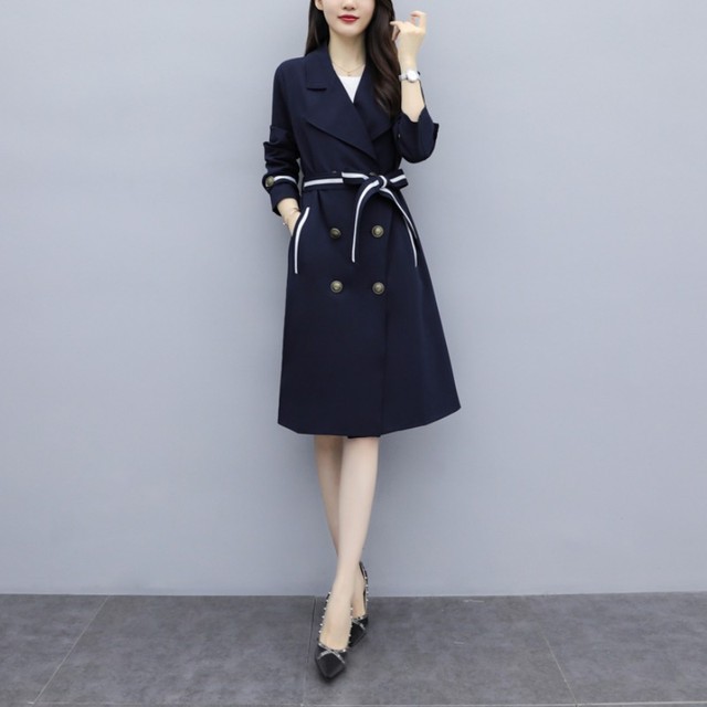 コート トレンチコート ワンピースコート アウター 長袖 ミドル丈 リボンベルト シンプル 無地 大人カジュアル 秋 Quadrifolie クローバー