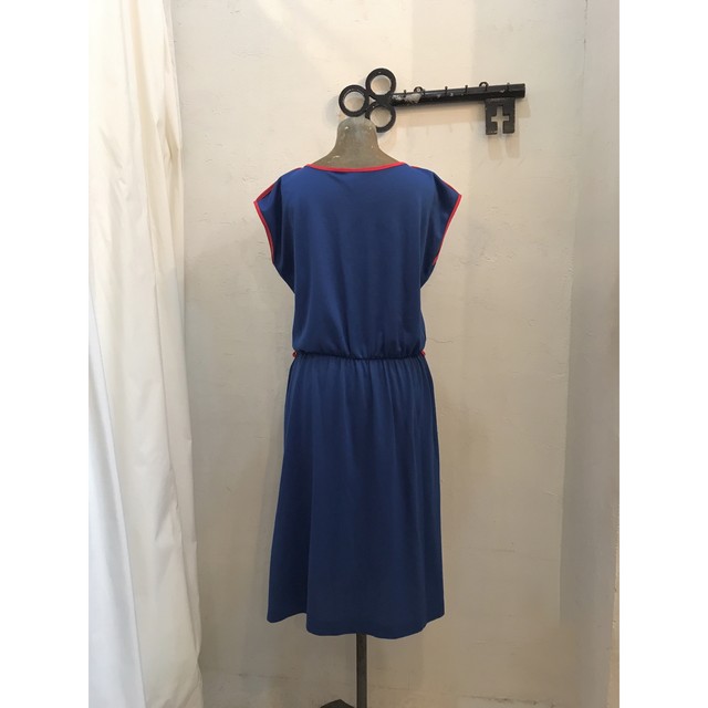 ブルー レッドライン ワンピース サイドボタン ヴィンテージ 古着 Tokyodresslab