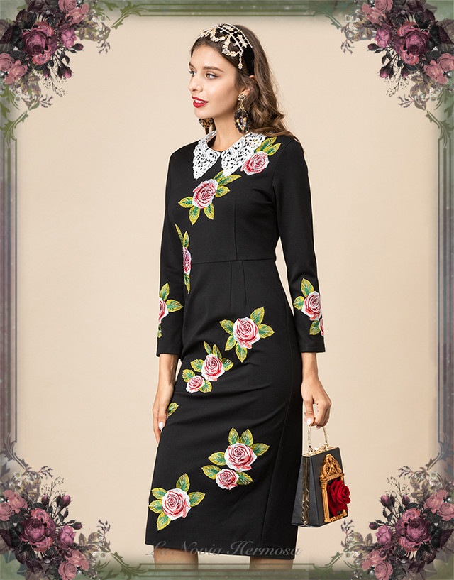 薔薇の乙女ワンピース ローズ刺繍 薔薇 モード ドーリー 人形 ブラック 黒 レース ゴシック タイトレーシング コルセット 大人ゴシック フェティシュ ヴィンテージ バーレスク ネオヴィクトリアン ファッション通販