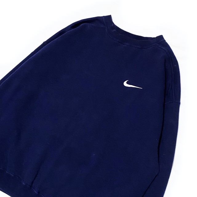 Usa製 90 S Nike ナイキ ヴィンテージ スウェット ワンポイント ロゴ 刺繍 ネイビー Kq