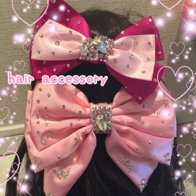 即納 Sale1点もの 再販なし ヘアバレッタ ピンクレッド ラインストーン ピンク Loveysmileshop