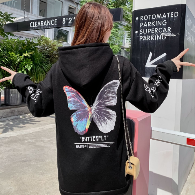 トップス 蝶図柄ストリート系キュート長袖ファッションパーカー Ipopstore ド定番から最新のものまで網羅 ストリート系 ファッション専門店
