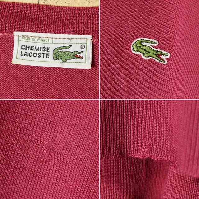 80s フランス製 フレンチ ラコステ Lacoste ウール ニット ベスト Vネック レッドパープル メンズl相当 ヨーロッパ古着 ss28 古着屋ataco Garage