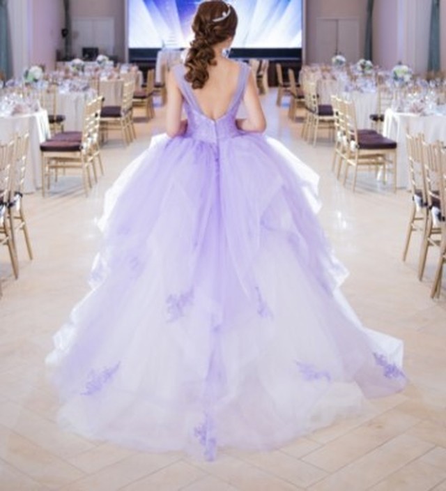 美品 カラードレス パープル 紫 キャミソール エレガント 人気上昇 細見えシルエット Cinderelladress